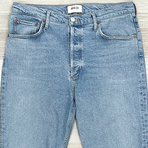 Agolde Riley High Rise Straight Crop Jeans in Shiver Light Wash Denim Size 30 - Picture 5 of 15